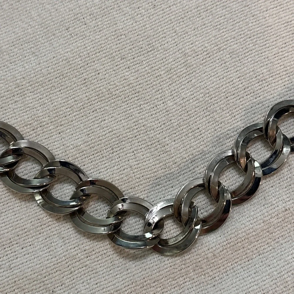VTG 90's Women's Belt Silver Tone Double Link Chain Adjustable Size S  30